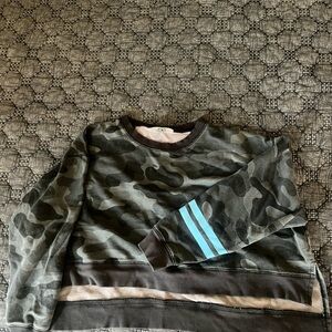 Addison Bay Camouflage Sweatshirt with Blue Sleeve Stripes